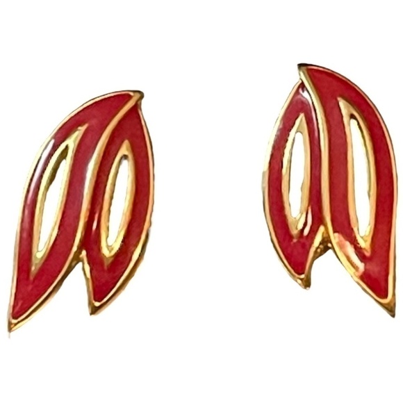 MONET | Gold-Plated Red Enamel Clip Earrings - Picture 1 of 3